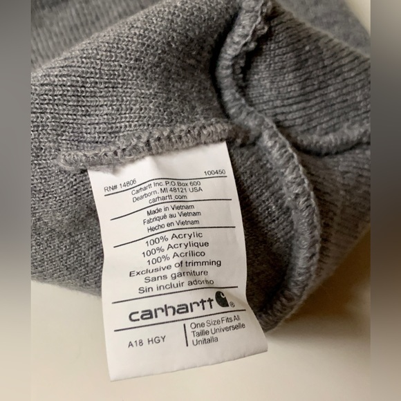 Adult Unisex Light Heather Grey CARHARTT Watch Cap Cuffed Acrylic Beanie Hat - Picture 7 of 11